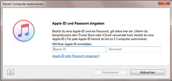 Apple ID und Passwort eingeben
