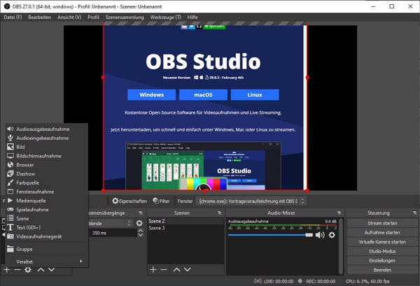 Windows 10 Bildschirm mit OBS aufnehmen