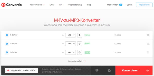 M4V in MP3 umwandeln mit Convertio