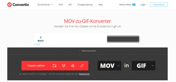 MOV in GIF umwandeln mit Convertio