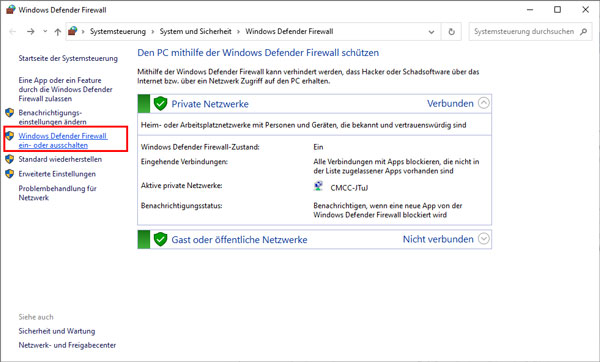 Firewall ausschalten