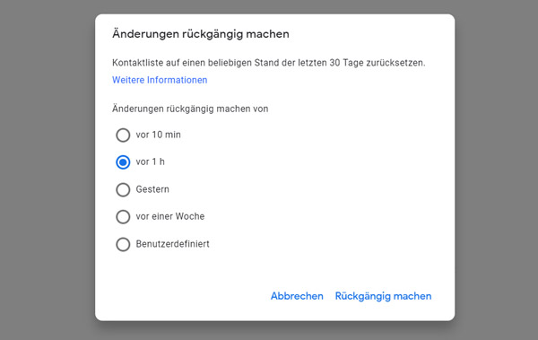 Google Kontakte wiederherstellen