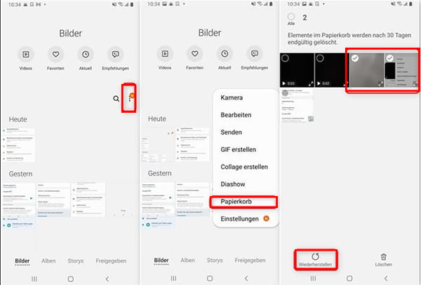 Samsung gelöschte Bilder wiederherstellen aus Papierkorb