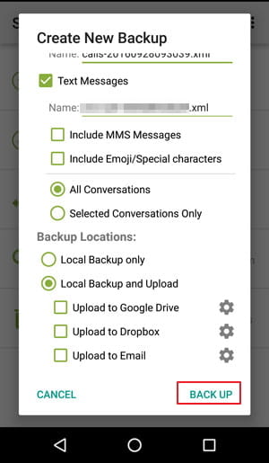 SMS Backup einstellen