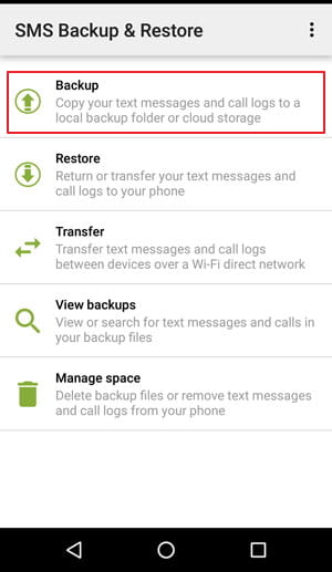 SMS Backup Funktion auswählen