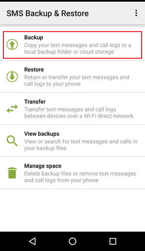 SMS Backup Funktion auswählen