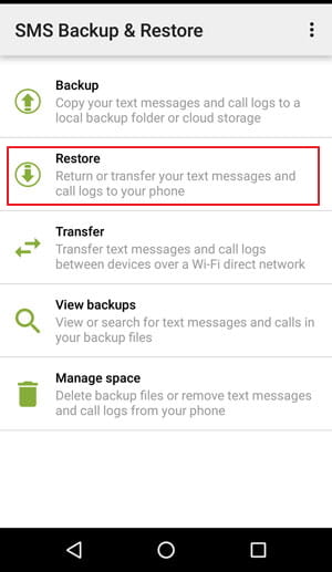 SMS Restore Modus auswählen