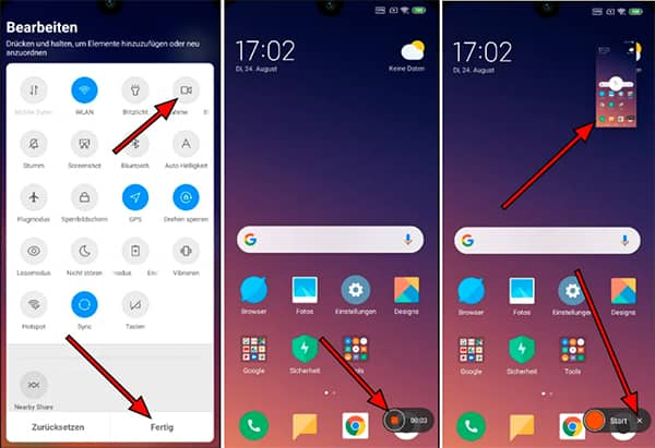 Xiaomi-Bildschirmaufnahme mit Einstellungen machen