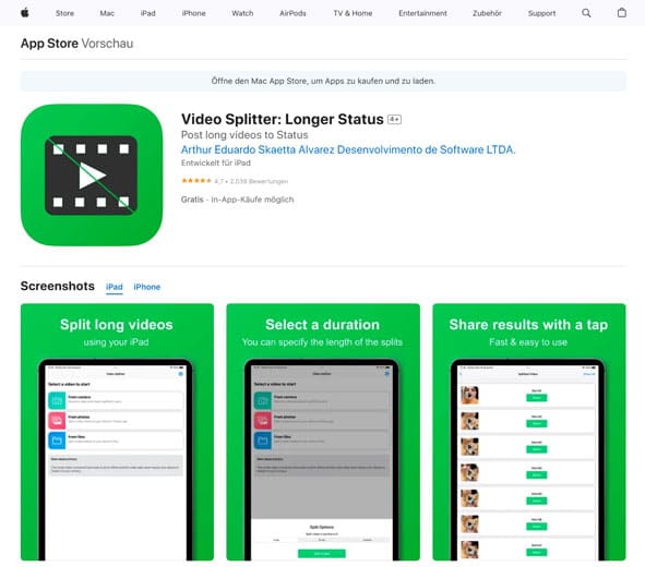 Video Splitter: Longer Status für iOS