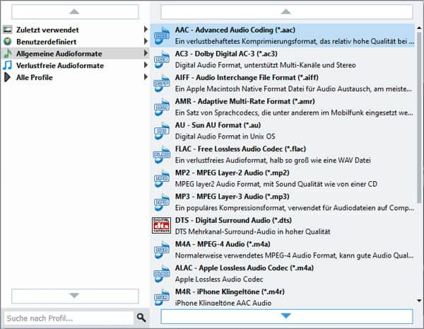 AAC als Ausgabeformat wählen