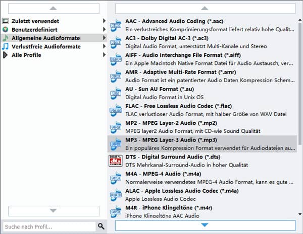 MP3 Ausgabeformat für die AAC-Datei wählen