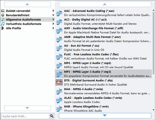 MP3-Profileinstellungen anpassen