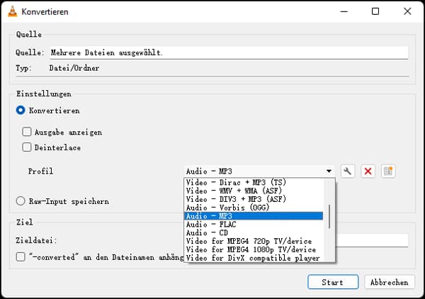 AAC-Datei konvertieren mit VLC