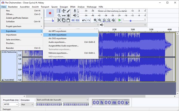 AAC in WAV mit Audacity umwandeln