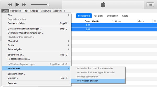 AIFF in WAV umwandeln mit iTunes