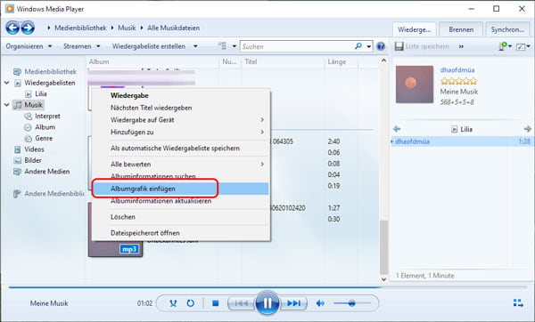 Cover in MP3 hinzufügen mit Windows Media Player