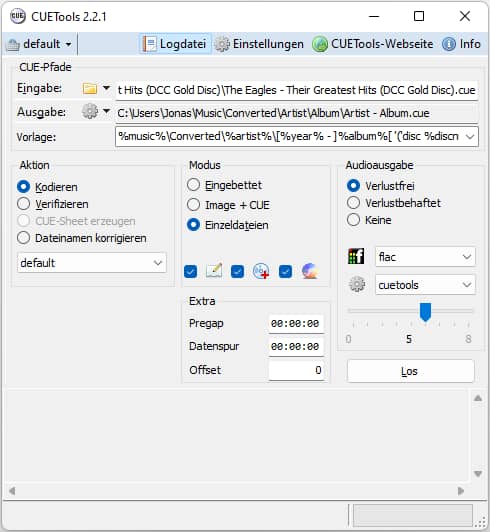 FLAC-Datei splitten mit CUETools