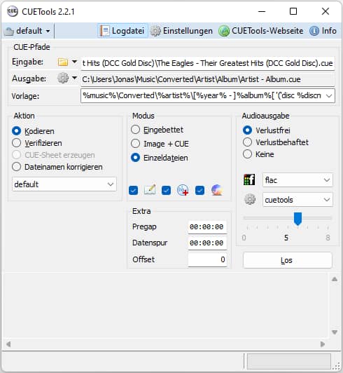 FLAC-Datei splitten mit CUETools