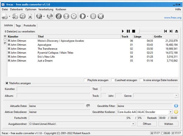 FLAC in ALAC umwandeln mit fre:ac