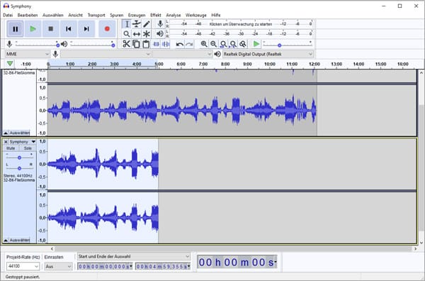 M4A schneiden mit Audacity