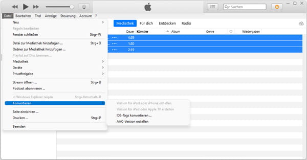 MP3 in AAC umwandeln mit iTunes