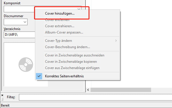 Mp3tag: Cover hinzufügen