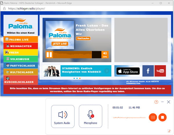 Radio Paloma aufnehmen mit Online Audio Recorder