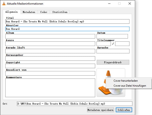 VLC: Cover in MP3 einfügen