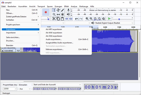 WAV komprimieren mit Audacity