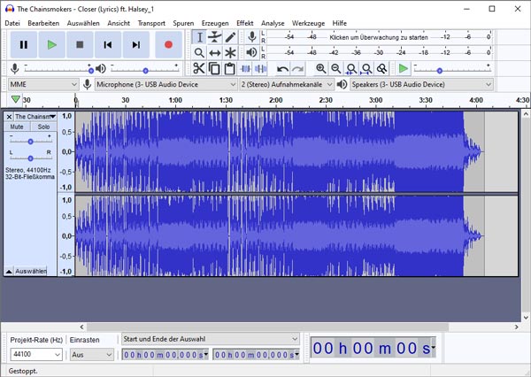 WAV mit Audacity abspielen