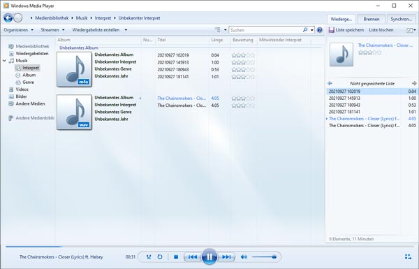 WAV mit Windows Media Player abspielen