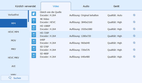 Audioformat auswählen