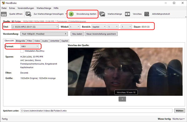 Blu-ray in MKV umwandeln mit HandBrake