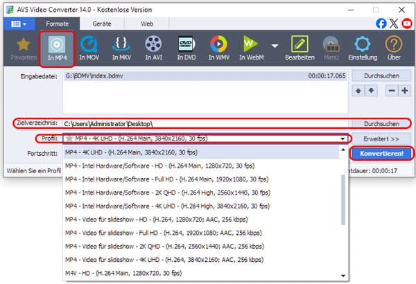 Blu-ray in MP4 umwandeln mit AVS Video Converter