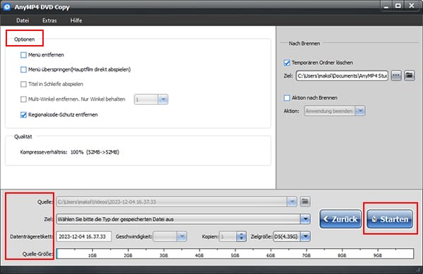 DVD kopieren starten