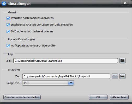 Einstellungen von AnyMP4 DVD Copy