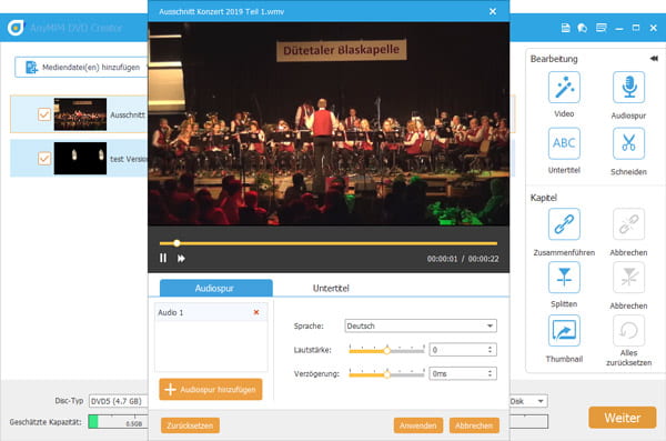 Audiospur und Untertitel bearbeiten