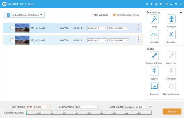 Mediendateien zum Brennen hinzufügen