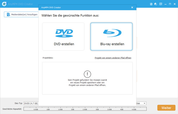 AnyMP4 DVD Creator Startbildschirm