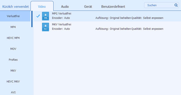 MPEG-Format wählen