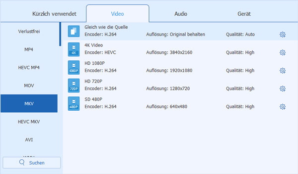 MKV als das Ausgabeformat wählen