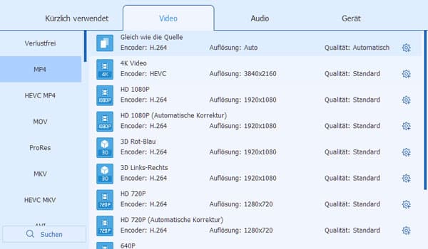 Ausgabeformat wählen