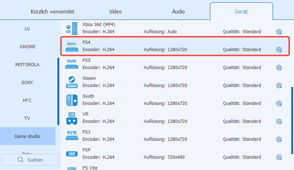PS4-Ausgabeformat wählen