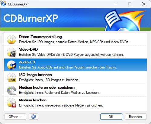 Audio-CD in CDBurnerXP wählen