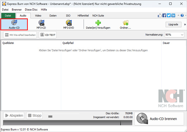 Audio-CD in Express Burn wählen
