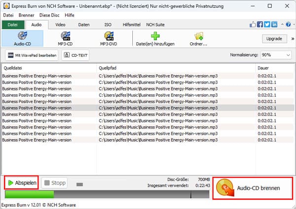 Audio-CD mit Express Burnbrennen