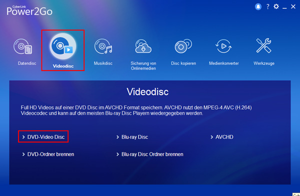 DVD mit Cyberlink Power2Go Brennen
