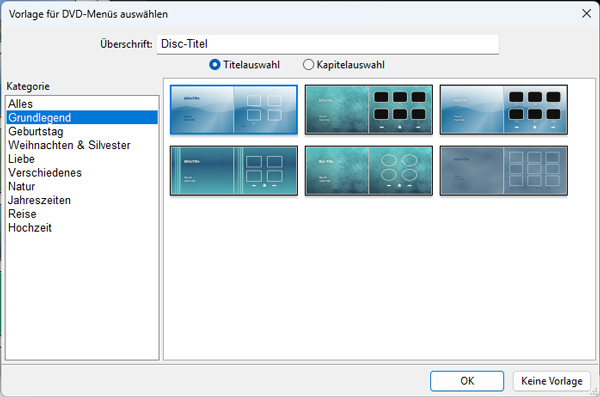 DVDStyler Menü-Vorlage wählen