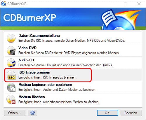 ISO-Image brennen mit CDBurnerXP