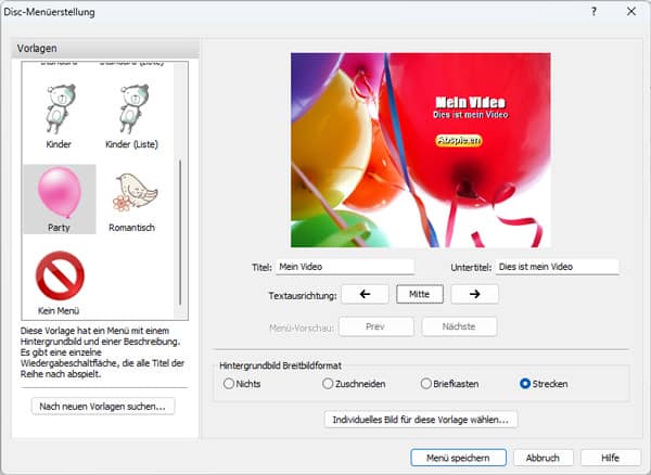 Menü mit Express Burn erstellen